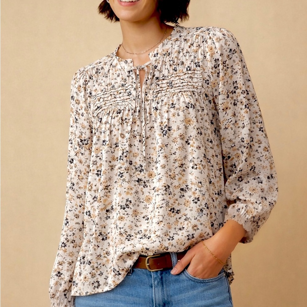 ▪️Bishop + Young Tie Neck Boho Peasant Blouse